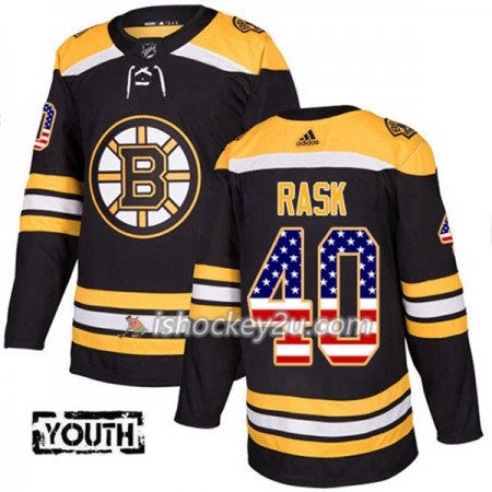 Børn NHL Boston Bruins Trøje Tuukka Rask 40 Adidas 2017-2018 Sort USA Flag Fashion Authentic
